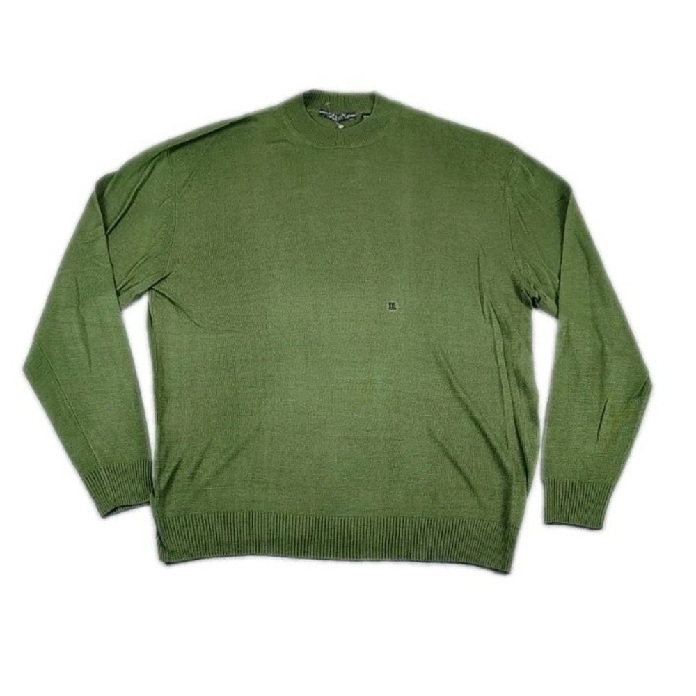 NWT  Saxony 100% Silk Sweater Mens XXL Grass  Green Crewneck Retro Textured Knit